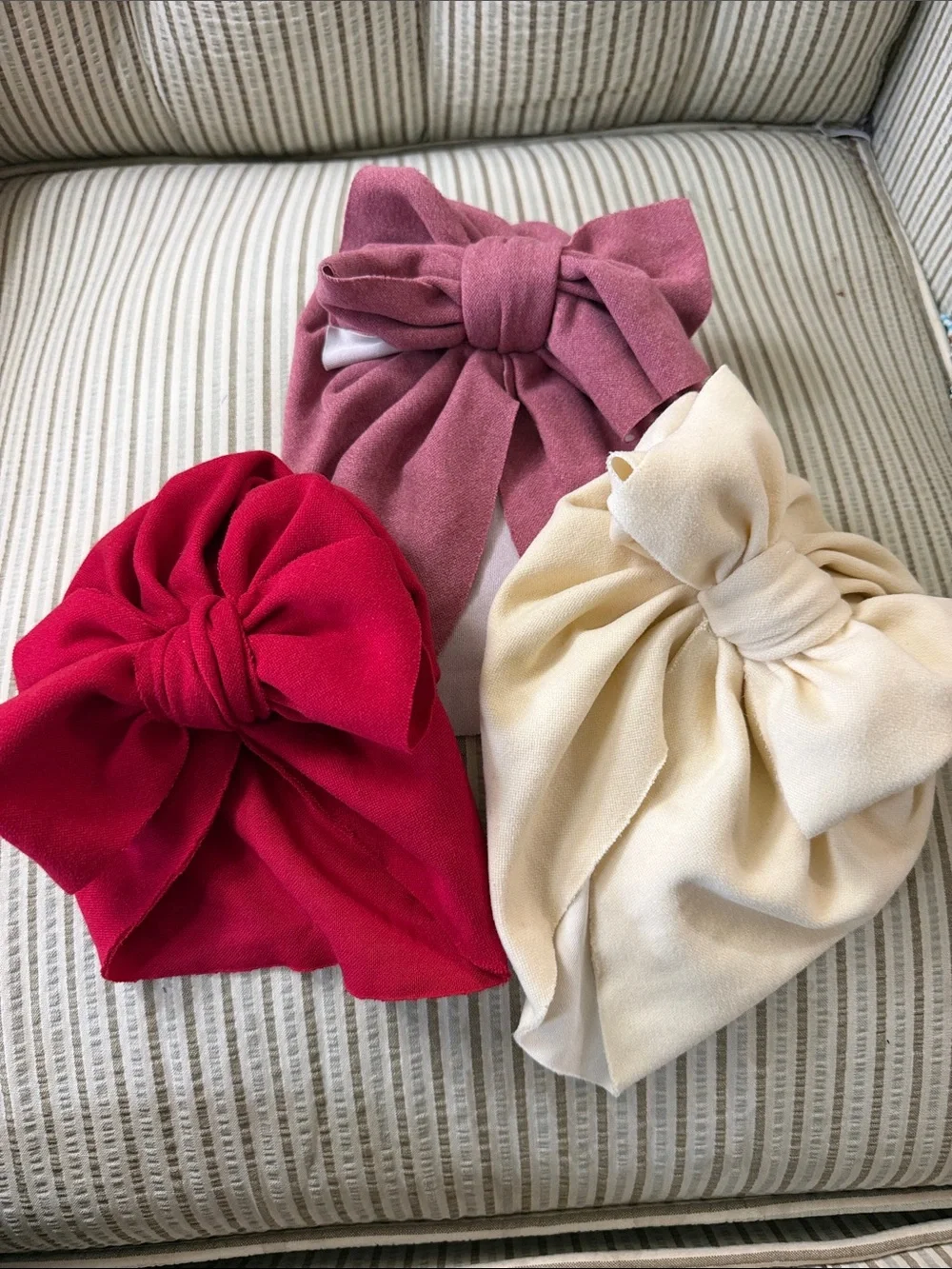 Kids Bow Headwrap Trio - Red, Mauve, Cream